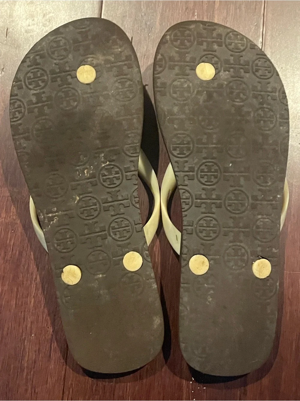 Tory Burch Logo Print Rubber Flip Flops Thong Sandals Black Ivory Women’s Size 7